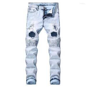 Jeans masculinos Chegada algodão Ripped Hole Casual Slim Skinny Light Blue Men Troushers Fashion Hip Hop calças de jeans