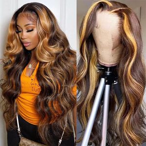 28 30 Inch Highlight Honey Body Wave 13x4 HD Lace Front Human Hair Wigs Remy Ombre Colored Wavy Lace Frontal Wigs for Women