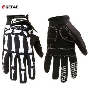 Qeqae skelettmönster unisex full fingercykel cykling motorcykel motorcykel racing ridhandskar cykel handske för kvinnor och män 2301n