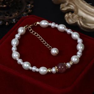 Charm armband lyx naturlig pärla för kvinnor eleganta smycken äkta jordgubbe kristall kvarts armband uttalande bröllop