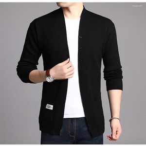 Herrtröjor Cardigan Man Sweater Fashion Wool Coat Mandarin Collar Spring Autumn Solid Sticked Causal Long Cardigans Mankläder