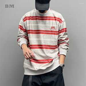 Мужские толстовины корейская модная уличная одежда хип-хоп полосатая толстовка O-вырезы