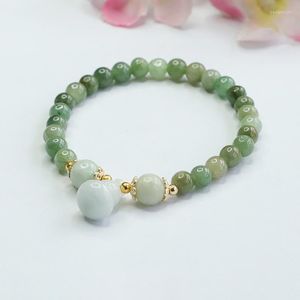 Strand 6mm Natural Myanmar Jadeite Armband Men Women Pulsera Fengshui äkta Burma Jades Gourd Charms Lucky Amulet Armband Bangles