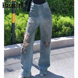 Frauen Jeans 815 Klasonbell Women Street Vintage Distressed Wäschel Denim Hole Ripped Design Lose Straight 230823