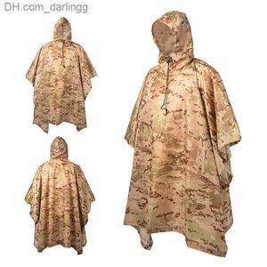 3 IN 1 Multifunctional Outdoor Camouflage Tactical Waterproof Raincoat Awning From The Rain Motorcycle Rain Poncho Picnic Mat Q230825