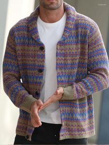 Blusas de lã misturada de lã mista Jacquard Sweater - Cardigan de malha grossa