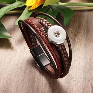 Charm Bracelets Punk Weave Magnet Buckle 117 Real Genuine Leather Bangle Fit 18mm Snap Button Bracelet Jewelry For Women Men Gift