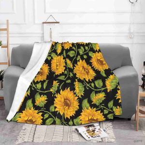 Filtar solros flanell filt växt blommor tryck bekväma mjuka varma kast filtar för soffa stol säng kontor resande camping r230824