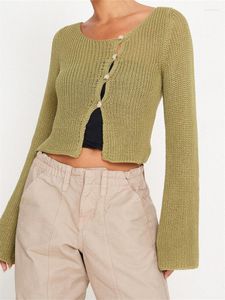 Magliette da donna Crronstyle a maglia a maniche lunghe bottoni su maglioni coltivati ​​per le donne con scollo primavera caduta di primavera Cardigan Solid Casual Solid