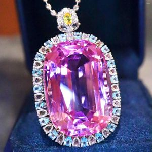 Chains LR2023 Fine Jewelry Solid 18K Gold Nature Kunzite Gemstones 48.6ct Diamonds Pendants Necklaces For Women Birthday's Gifts