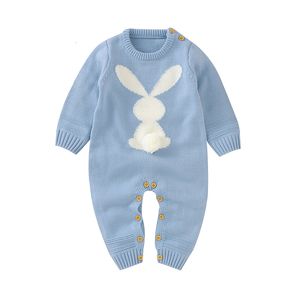 Rompers baby Rompers Cute Rabbit Pom Born Toddler Jumpsuit outfit långärmad höst spädbarn flicka pojke vinterkläder stickad varm 230823