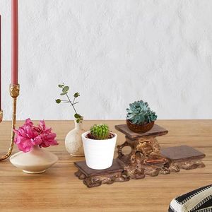 Decorative Plates Wooden Stone Display Stand Retro Style Small Bonsai Pedestal Vase Stable Wood Carving Base For Decoration