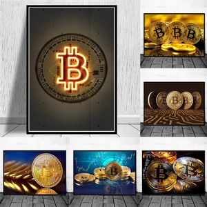 Pinturas Posters de bitcoin preto e dourado e impressões inspiradas em tela de pintura de pintura de arte de parede para sala de estar Cuadros Decor 230823