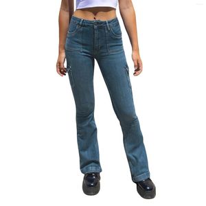 Jeans femminile a metà tasca elastici elastici per le gambe classiche pantaloni di moda blu lavaggio