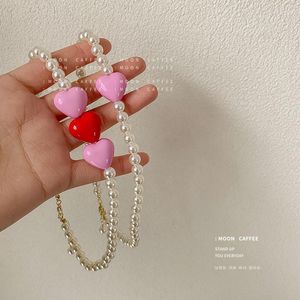 Colares pendentes Colar de pérolas em forma de coração rosa branco vermelho doce e adorável jóias de coração de pêssego para meninas e mulheres