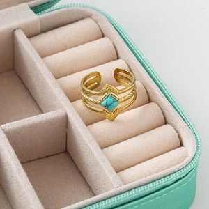 Cluster Rings Bohemia Turquoise Natural Stone Open For Women Stainless Steel Adjustable Finger Jewelry Female Gifts Wholesale