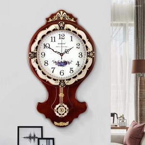 Duvar Saatleri Avrupa Vintage Lüks Saat Yatak Odası Ahşap Klasik Oturma Odası Pendulum Sessiz Zegary Ev Dekor