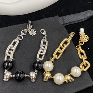 Charm Bracelets Personality Retro Punk Style Pearl Skull Trend Bracelet