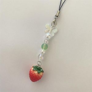 Keychains Butterfly Strawberry Phone Charm Keychain Mobile Chain Sweet Romance Beaded