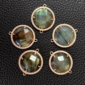 Pendant Necklaces 5 PCS Faceted Natural Labradorite CZ Connectors Coin Shape For DIY Jewelry