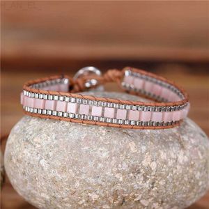 Braccialetto in pelle in pietra naturale bracciale quadrate rosa cristallo perle braccialetti yoga gangle gioielli all'ingrosso dropshipping l230824