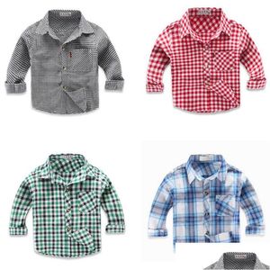 Kids Shirts Spring Long Sleeve Boys Casual Turn-Down Collar Camisa Mascina Blouses For Children Clothes Baby Boy Plaid Shirt Drop De Dhaoz