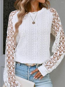 Damskie bluzki moda kobieta biała koronkowa bluzka 2023 Autumn Long Rleeve pullover top elegancki damski pusta koszula biurowa y2k