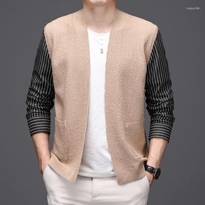 Men's Sweaters Oversize Knitted Cardigan Mens Sleeves Striped For Khaki Splice Arrival 2023 Autumn Clothing