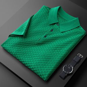 Mens Polos PremiumパーソナライズされたJacquardワッフルニットポロメンズショートスリーブ夏豪華な通気性Tシャツ韓国ファッショントップ230823