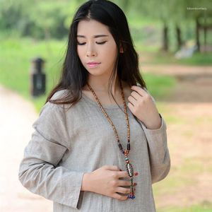 Pendant Necklaces Fashion Redston Vintage Wooden Beads Necklace Dzi Pendants Ethnic Ceramic Jewelry Stone Coconut Slice