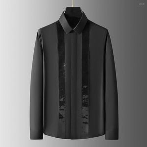 Men's Dress Shirts Trendy Brand Placket Beaded Embroidered Long-sleeved Shirt Type Nightclub Personality Fashion Cotton High-end