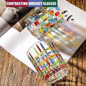 ヨーロッパのウイスキーグラス手描きのカラフルなメガネクリエイティブワイングラス