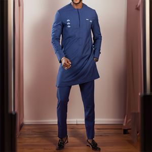 Men's Tracksuits 2023 2 Piece Dashiki Long Sleeve Shirt Mens Outfit Suit Riche African Business Clothing Embroidery With Trouser 230823