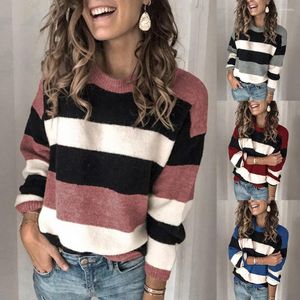 Women's Sweaters O Neck Loose Color Block Women Knitted Long Sleeve Pullover Sweater Casual Fall