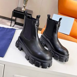 Lyxdesigner Monolith Shiny Leather Boots Kvinnor äkta läderrosa svartvit plattform Snöstövel