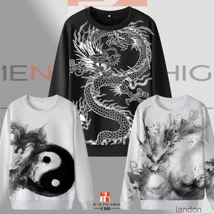 Chinese Ink Dragon Sweater Pattern Printed Long Sleeve Men's Animal Plush Round Neck Loose Trendy Large Winter