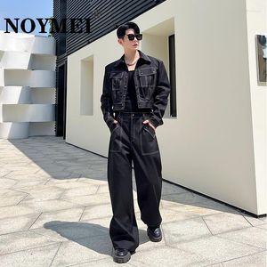 Studiosi da uomo Noymei 2023 Giacca a linea aperta autunnale pantaloni casual gamba dritta a due pezzi set di moda nera in stile coreano abito maschile coreano