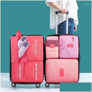 Sacos de armazenamento 6pcs Bag de viagens Conjunto para roupas Organizador de roupas Tidy Sapatos de bancada de bancos de bancada Pacote de cubo Drop Drop Garde Dh5rs