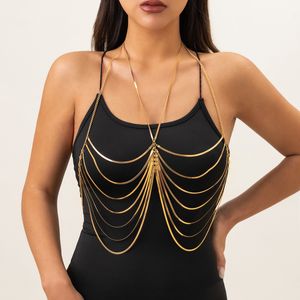 Navel Bell Button Rings IngeSight.Z Multi-layer Flat Snake Chain Cross Chest Breast Body Chain Necklace for Women Sexy Gold Color Bikini Belly Chain 230823