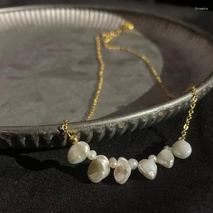 Pingentes colar de pérolas de água doce natural para mulheres grossas de links de link de ouro assimetamente alavanca de garfo de círculo de círculos