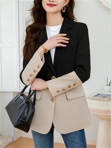 Ternos femininos Fotvotee Blazer emendado para mulheres 2023 Moda Autumn Inverno Vintage Sleeve Single Treshted Tops LOW LOW ANDO CHIC