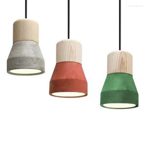 Hängslampor nordiska moderna design färgglada metall träkul glas glödlampa matsal lampa ljus för levande armaturupphängning