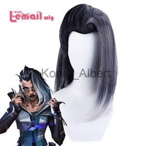 Syntetiska peruker l-e-post peruk Syntetiskt hårspel Valorant Fade Cosplay Wig Black Silver Gradient Jett Wigs Halloween Heat Resistant Cosplay Wigs X0824