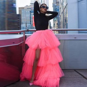 Skirts Pink Birthday Wedding Party Skirt Puffy Tulle Tiered Long Elastic Waistband Saias High Low For Lady 2023