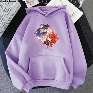 Herrtröjor y2k diluc och kaeya ​​chibi genshin påverkar hoodie kvinnor överdimensionerade tröjor anime kawaii harajuku sudaderas män casual t