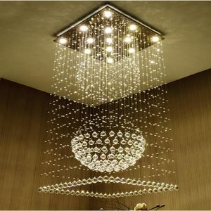 Współczesne kwadratowe kryształowe żyrandole deszczowe spłukiwanie sufitu światło schodowe lampy światła el villa kryształowy kształt kulki 183d