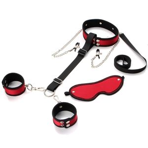 Adult Toys Bdsm Collar Self Bondage Neck Wrist Restraint Kit Adjustable Harness Handcuffs Nipple Clamp Erotic Fetish Sex Couples Women 230824