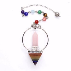 Pendant Necklaces KFT Natural Reiki Healing Stone Pendulums Hexagon Chakra Pyramid Crystal Quartz Chain Dowsing Pendulum