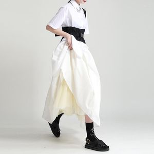 スカートスカート夏のニッチデザイナーガーゼメッシュライニングパッチワークマルチレイヤーコットンロングボールガウンバブルスカート女性贅沢uydn