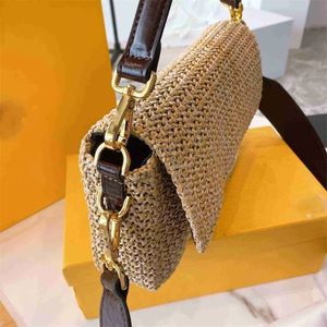 Neueste Designer -Umhängetaschen Strohtasche Brieftasche für Sommer am Meer Ferien Hochkapazität mit diagonaler Gurtmarke Designer Clutch 211127